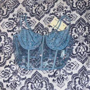 Sheer blue sequined crop top/ corset, size 10 from Peppermayo